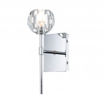 Regalia IP44 Single Wall Light in Polished Chrome with Prismatic Crystal Shade