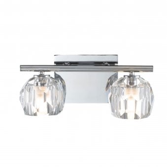 Regalia IP44 Twin Wall Light in Polished Chrome with Prismatic Crystal Shades