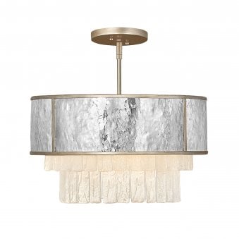 Reverie Semi Flush or Pendant with Crystal Panels with Hammered Stainless Steel Shade