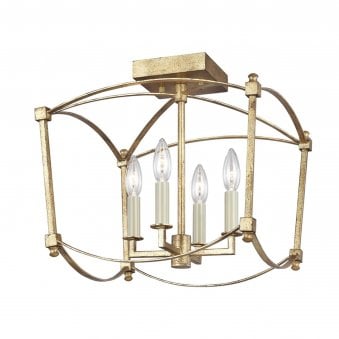 Thayer Four Lamp Semi Flush in Antique Gild