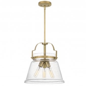 Wimberley Pendant Light in Weathered Brass with Clear Seeded Glass