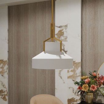 Brecken Single Drop Pendant in Aged Brass and Opal Glass Shade