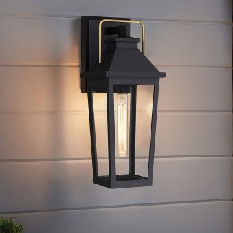 Buckley Coastal Medium Wall Light in Matt Black & Brass Accent with Clear Beveled Glass