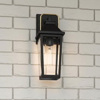 Buckley Coastal Small Wall Light in Matt Black & Brass Accent with Clear Beveled Glass