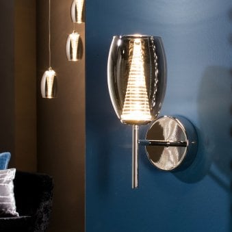 Nebula Chrome LED Wall Light With Shimmered Glass Shade