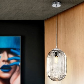 Tensai Chrome LED Pendant With Textured Glass Shades