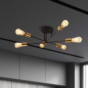 Armstrong Six Light Ceiling Light In Black And Satin Brass