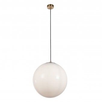 Atom II Large Pendant In Satin Brass With Opal Glass Shade