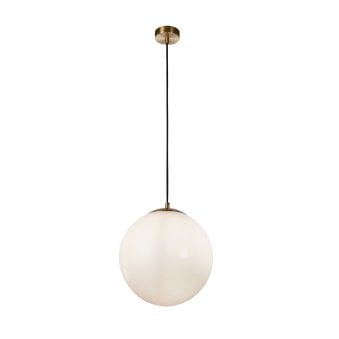 Atom II Small Pendant In Satin Brass With Opal Glass Shade