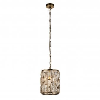 Bijou Single Pendant In Antique Brass With Champagne Crystal Glass