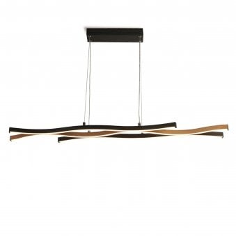 Bloom Linear LED Pendant In Black & Wood Effect