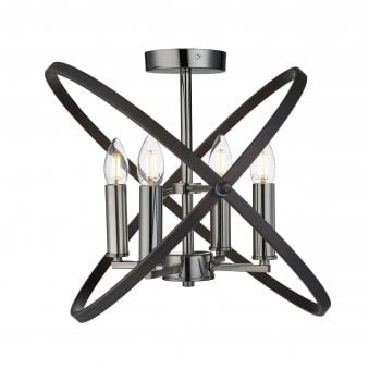 Hoopla 4 Light Semi Flush Ceiling Light In Pewter & Black