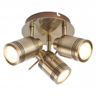 Samson Triple Round Adjustable IP44 Bathroom Spotlight in Antique Brass