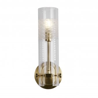 Scope IP44 Bathroom Wall Light In Satin Brass With Etched Glass Shade