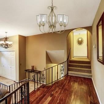 Silhouette Antique Brass 5 Light Fitting with Clear Seeded Glass Shades