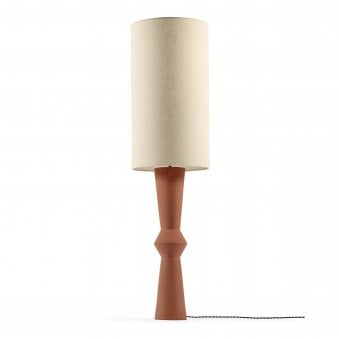 Marie-ann Stoneware Floor Lamp In Terracotta With Beige Linen Shade