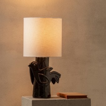 Paloma Stoneware Table Lamp In Black With White Linen Shade