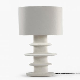 Paper Mache Earth Series N°5 Geometrical Table Lamp In Off White