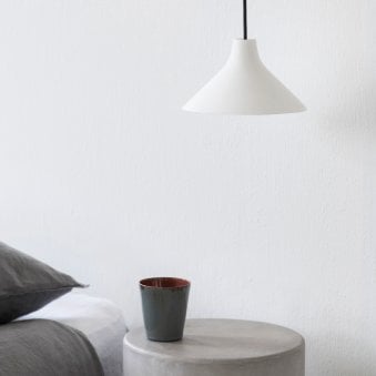 Seam Medium Pendant In Black With White Porcelain Shade