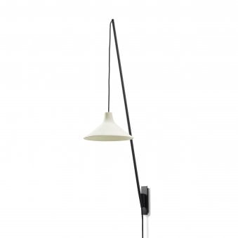 Seam Small Plug In Wall Light In Black With White Porcelain Shade