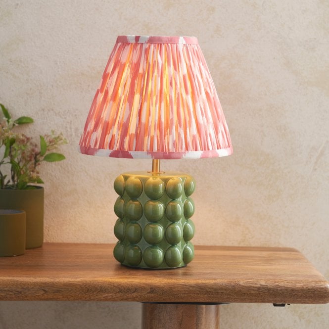 Timeless Traditions by Endon Timeless Traditions by Endon Bobble Ceramic Table Lamp in Olive Green with Ikat 25cm Coral Pink Shade