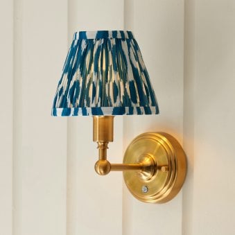 Burley Rechargeable Wall Light in Brushed Aged Brass with Ikat 16cm Marlin Blue Shade