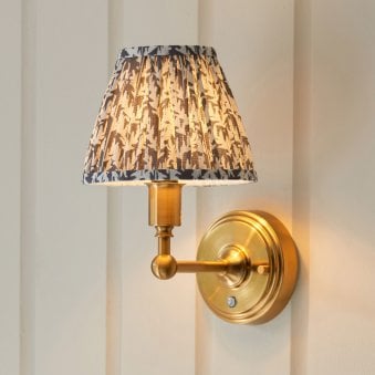 Burley Rechargeable Wall Light in Brushed Aged Brass with Leaf 16cm Pearl Grey Shade