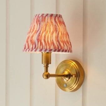 Burley Rechargeable Wall Light in Brushed Aged Brass with Ripple 16cm Coral Pink Shade