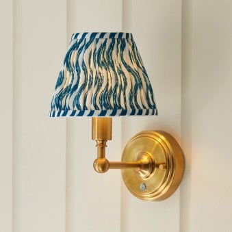 Burley Rechargeable Wall Light in Brushed Aged Brass with Ripple 16cm Marlin Blue Shade