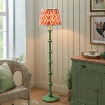 Carnaby Floor Lamp in Cotswold Green with Zigzag 40cm Apricot Orange Shade