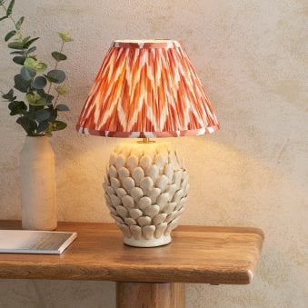 Layered Leaf Ceramic Table Lamp in Ivory Crackle Glaze with Zigzag Apricot Orange 30cm Shade