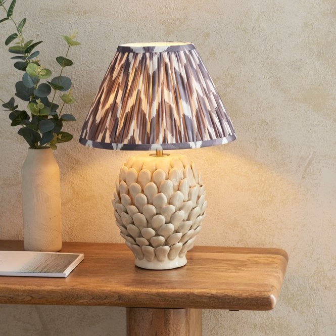 Timeless Traditions by Endon Timeless Traditions by Endon Layered Leaf Ceramic Table Lamp in Ivory Crackle Glaze with Zigzag Pearl Grey 30cm Shade