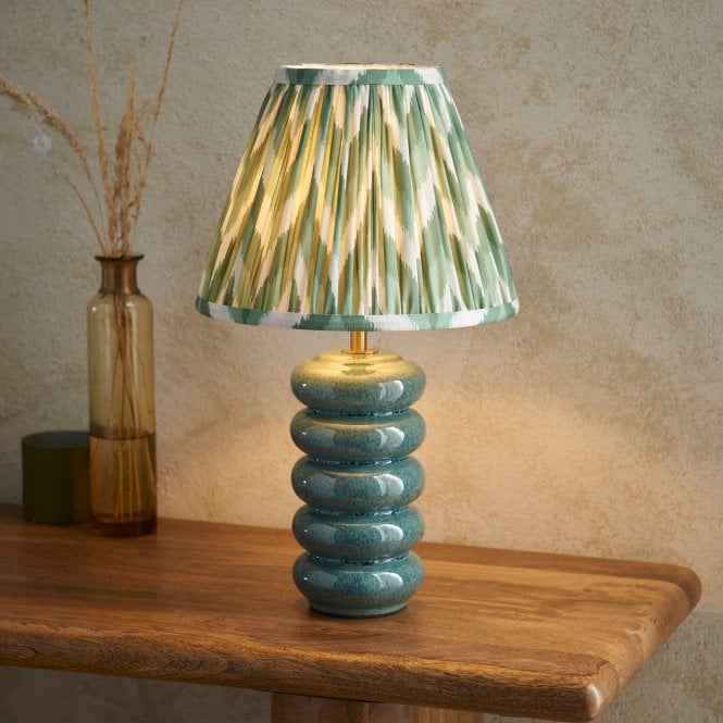 Timeless Traditions by Endon Timeless Traditions by Endon Squash Ceramic Table Lamp in Ocean Spray Glaze with Zigzag 25cm Cotswold Green Shade