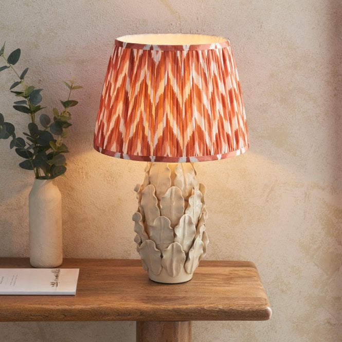 Timeless Traditions by Endon Timeless Traditions by Endon Tall Layered Leaf Ceramic Table Lamp in Ivory Crackle Glaze with Zigzag Apricot Orange 35cm Shade