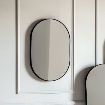 Avington Medium Black Delicate Frame Ellipse Wall Mirror