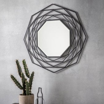 Bisham Matt Black Finished Geometric Metal Frame Octagon Wall Mirror