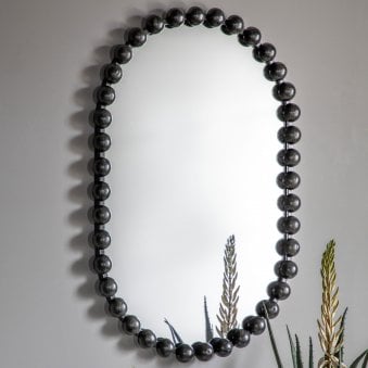 Chieveley Aged Black Finish Large Beading Design Metal Frame Ellipse Wall Mirror