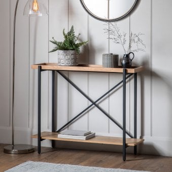 Datchet Matt Black and Natural Oak Vaneer Console Table