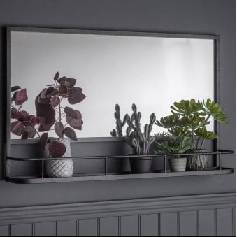 Sunninghill Charcoal Black Rectangular Landscape Wall Mirror with Shelf