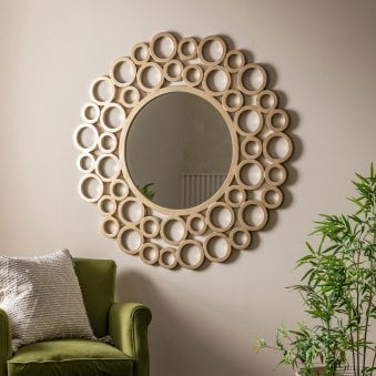 Theale Multi Ring Warm Gold Finished Framework Round Wall Mirror