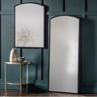Winkfield Aged Black Finished Metal Frame Tall Arch Wall Mirror