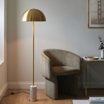 Hockerton Floor Lamp in Brushed Aged Brass & Solid White Marble Base