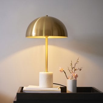 Hockerton Table Lamp in Brushed Aged Brass & Solid White Marble Base