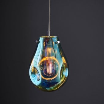 Litton Medium Glass Pendant in Metallic Petrol