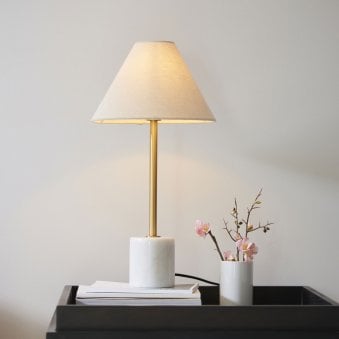 Maplebeck Table Lamp in Brushed Aged Brass & Solid White Marble Base