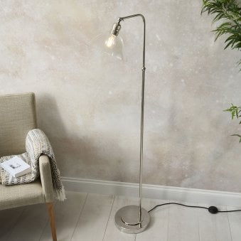 Martell Floor Light in Bright Nickel & Clear Glass