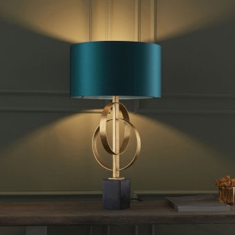 Netherbury Table Lamp in Antique Gold & Teal Shade