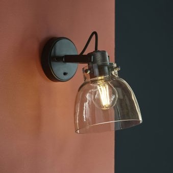 Portesham Wall Light in Black Chrome & Matt Black with Grey Tinted Glass Shade