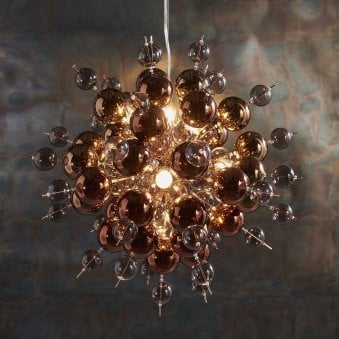 Radipole 9 Light Pendant with Copper Mirror & Tinted Glass