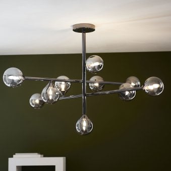 Sturminster Tiered Bar Pendant in Black Chrome with Smoked Mirror Glass Shades